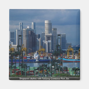 Singapore skyline met Tanjong Container Port, zonn Magneet