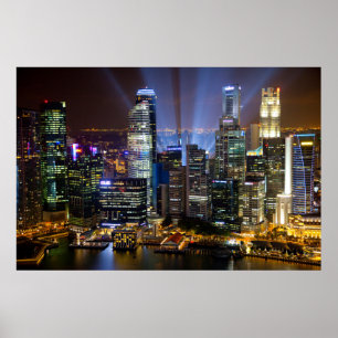 Singapore stadscentrum 's nachts poster