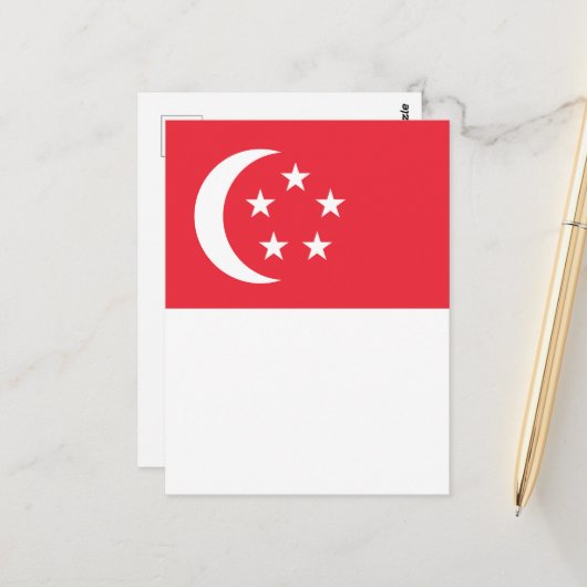 Singapore vlag briefkaart (Voorkant / Achterkant in situ)