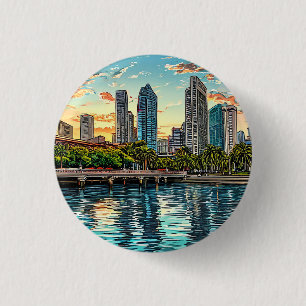 Singaporese stads-skyline moderne reis souvenir ronde button 3,2 cm