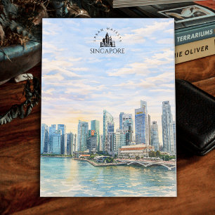 Singaporese Stadsgezicht Silhouet Waterverf Lands Briefkaart