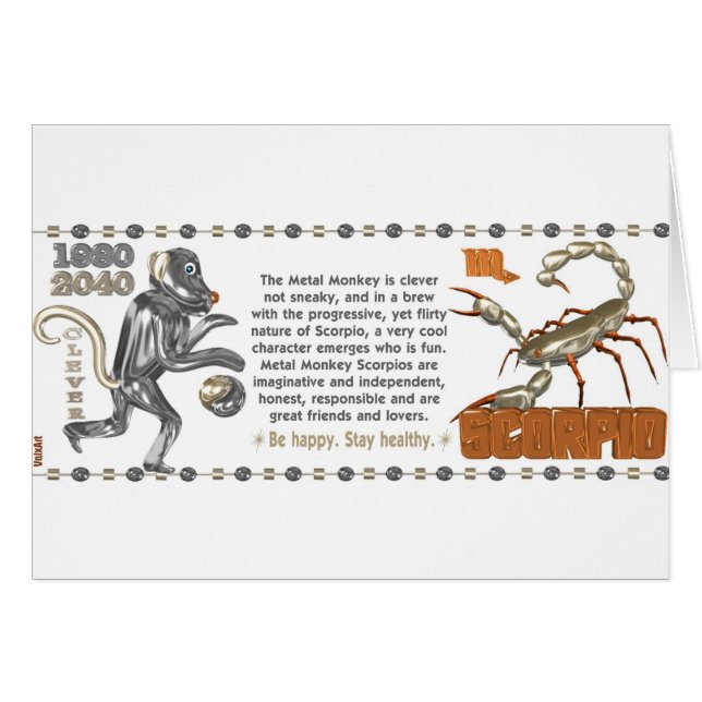 Singe 1980 en métal de Scorpion de zodiaque de (Devant horizontal)