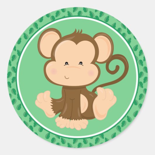 Singe | Baby Safari Animaux Classic Round Sticker (Devant)