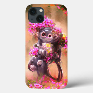 Singe bébé avec Fleurs iPhone / coque ipad