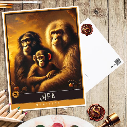 Singe | Carte postale vintage d'animal de compagni