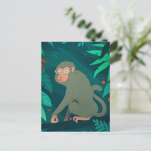 Singe Cheek dans une carte postale d'arbre (Debout devant)