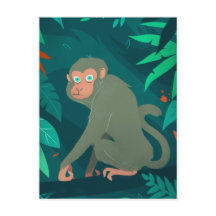 Singe Cheek dans une carte postale d'arbre