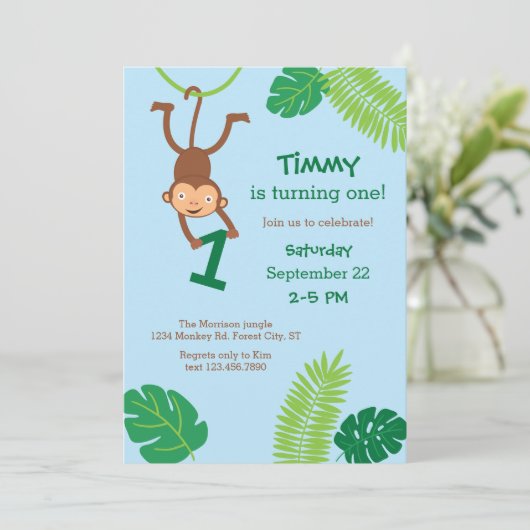 Singe dans la Jungle Première Invitation d'anniver (Debout devant)