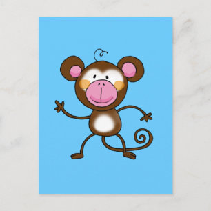 Singe de dessin mignon sur carte postale bleue