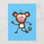 Singe de dessin mignon sur carte postale bleue (Devant)