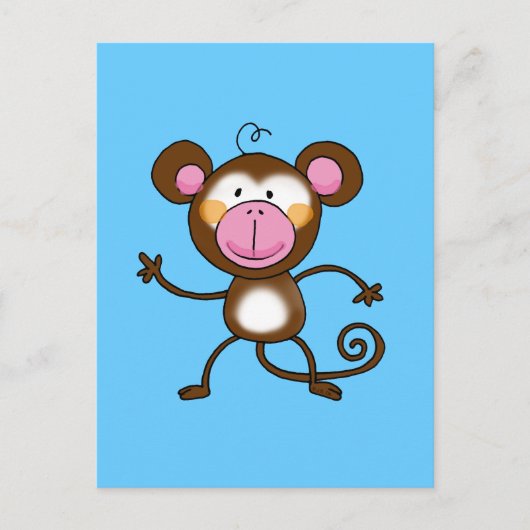 Singe de dessin mignon sur carte postale bleue (Devant)
