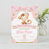 Singe floral rose 1er anniversaire Invitation fill (Debout devant)