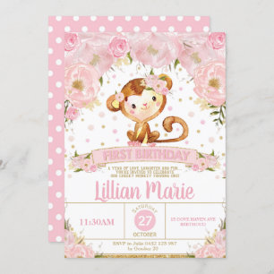 Singe floral rose 1er anniversaire Invitation fill