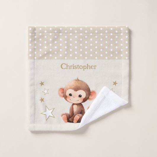 Singe mignon ajouter nom pois étoiles brun (Gant de toilette)