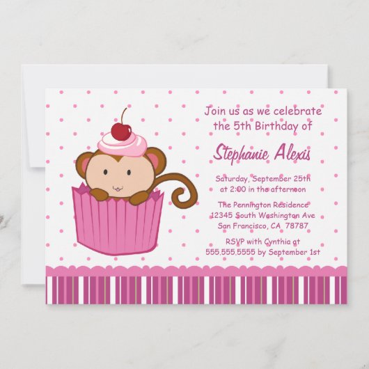 Singe mignon dans une invitation de fête (Devant)