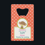 Singe Safari bébé avec douche Pacificateur<br><div class="desc">ouvre-bouteille de baby shower. Conçu avec un mignon petit singe tenant une sucette dans sa bouche à l'intérieur d'un cercle avec une bordure verte d'olivier. L'arrière - plan est un motif à pois orange et blanc. Les lettres dans le mot bébé sont suspendues à une flèche de style boho. Text...</div>