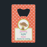 Singe Safari bébé avec douche Pacificateur<br><div class="desc">ouvre-bouteille de baby shower. Conçu avec un mignon petit singe tenant une sucette dans sa bouche à l'intérieur d'un cercle avec une bordure verte d'olivier. L'arrière - plan est un motif à pois orange et blanc. Les lettres dans le mot bébé sont suspendues à une flèche de style boho. Text...</div>