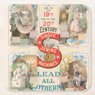  Singer naaimachine advertentie Vierkante Kartonnen Onderzetter