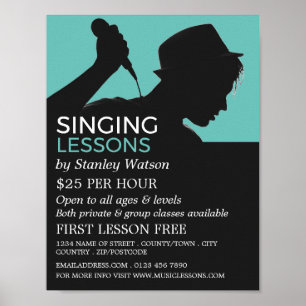 Singer Silhouette, Vocalistisch Lessons Adverteren Poster