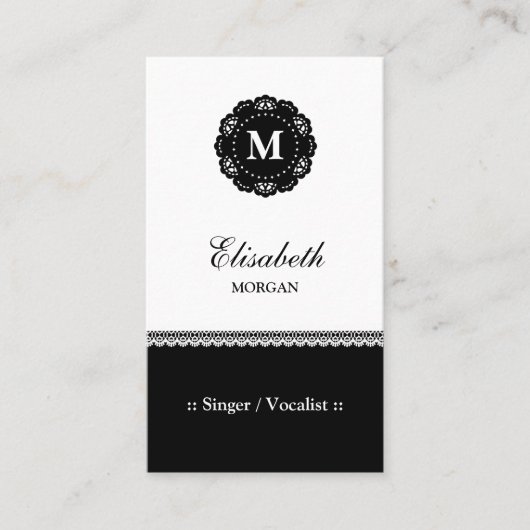 Singer/Vocalist - Elegant Black Lace Monogram Visitekaartje (Voorkant)