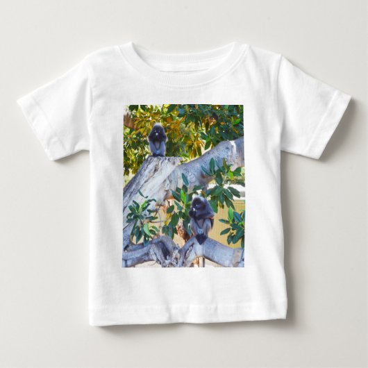 Singes Langur Noirs Mangeant, Tshirt Bébé (Devant)