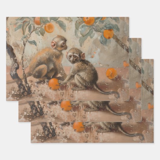 Singes - Peinture à l'huile Style Wrapping Papier  (Lot)