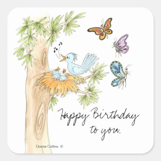 Singing Birds Birthday Sticker (Voorkant)