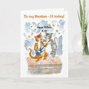 Singing Cats 13th Fun Birthday Kaart voor een broe