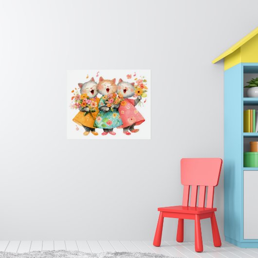 Singing Cats Holding Bouquets Poster (Kinderkamer 1)