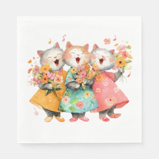 Singing Cats Holding Bouquets Servet (Voorkant)