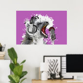 Singing Lemur Comic Art Poster (Thuiskantoor)