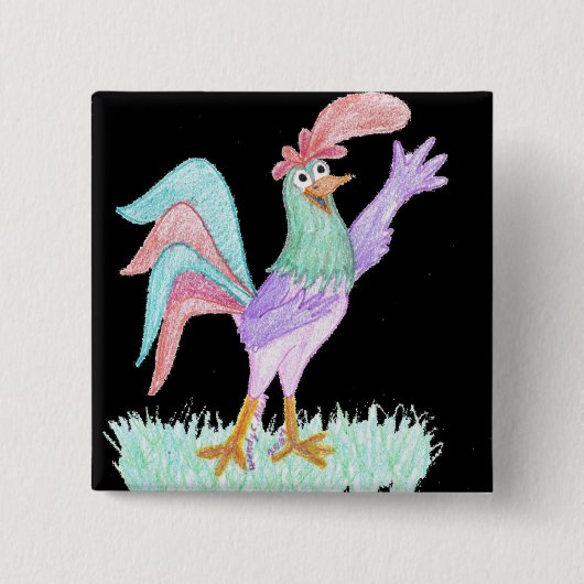 Singing Rooster Vierkante Button 5,1 Cm (Voorkant)