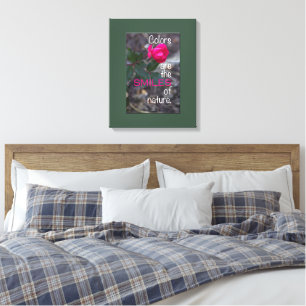 Single Bending roze roze foto, groene rand Canvas Afdruk