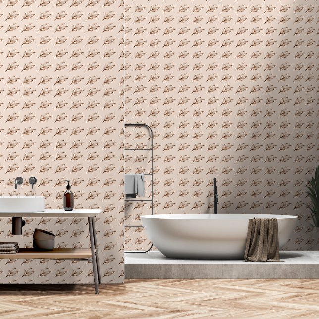 Single Brown Leaf op Tan Behang (Badkamer)