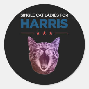 Single Cat Dames voor Harris 2024 Politiek Ronde Sticker