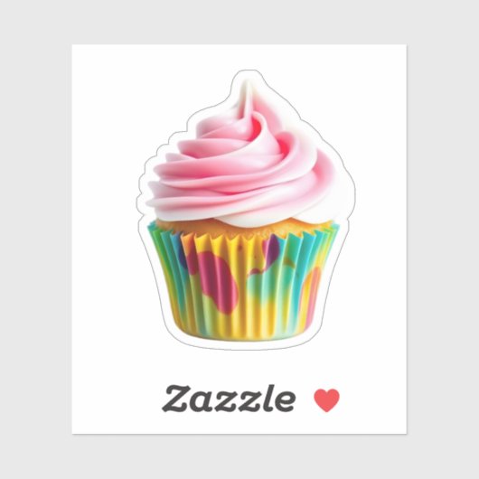 Single Cupcake with Pink and White Frosting Sticker (Vel)