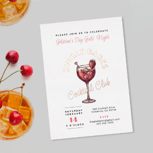 Single Dames Galentine's Day Feest Roze Cocktail Folie Uitnodiging