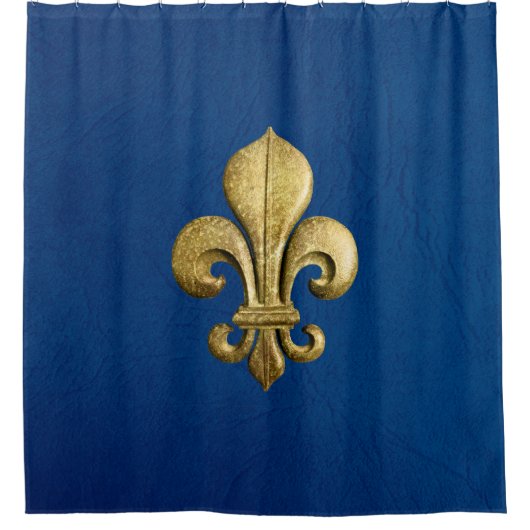 Single Gold Fleur De Lis op blauw Douchegordijn (Voorkant)