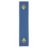 Single Gold Fleur De Lis op blauw Korte Tafelloper (Voorkant)