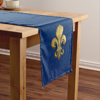 Single Gold Fleur De Lis op blauw Korte Tafelloper