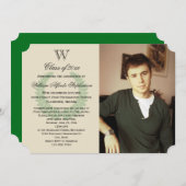 Single Initiaal Monogram Green Photo Afstuderen Kaart (Voorkant / Achterkant)