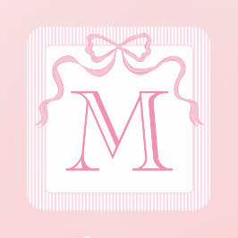 Single Letter Monogram Roze strik, Aangepast lint Vierkante Kartonnen Onderzetter