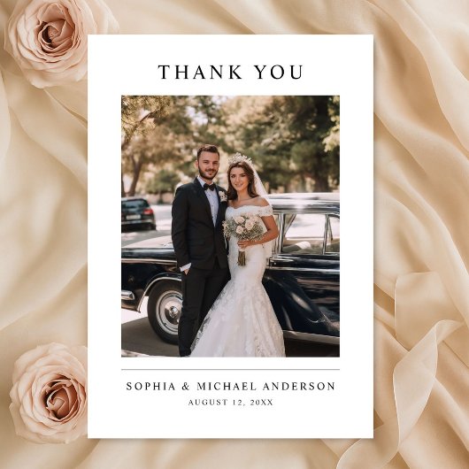 Single Photo Modern Minimalist Typography Wedding Bedankkaart