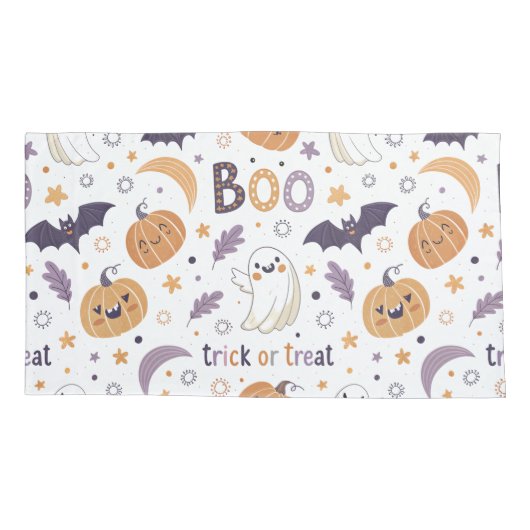 Single Pillowcase with Cozy Ghosts & Pumpkins Kussensloop (Achterkant)