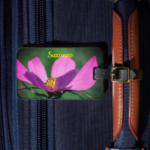 Single Pink Cosmos Flower in Bloom Personalized Bagagelabel