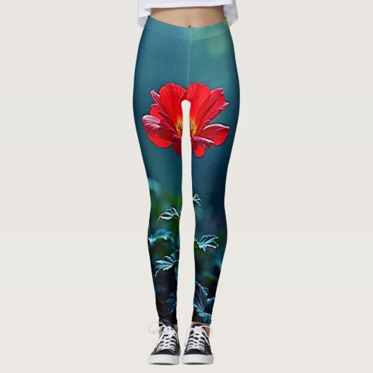 Single Red Bloom Focus Design Leggings (Voorkant)