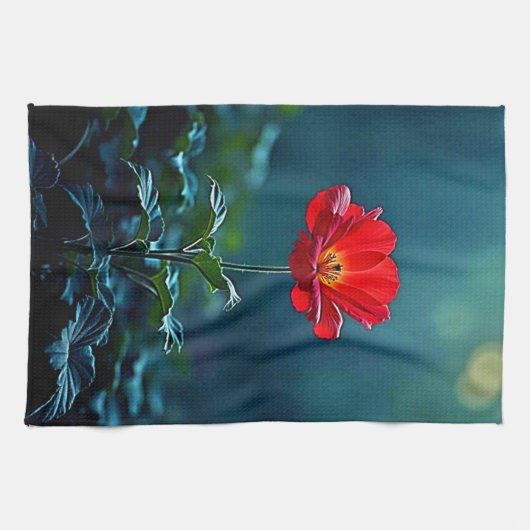 Single Red Bloom Focus Design Theedoek (Horizontaal)