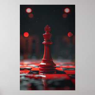 Single Red King Schaakstuk Poster