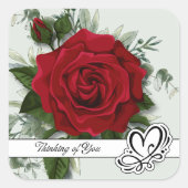 Single Red Rose denking of you Vierkante Sticker (Voorkant)