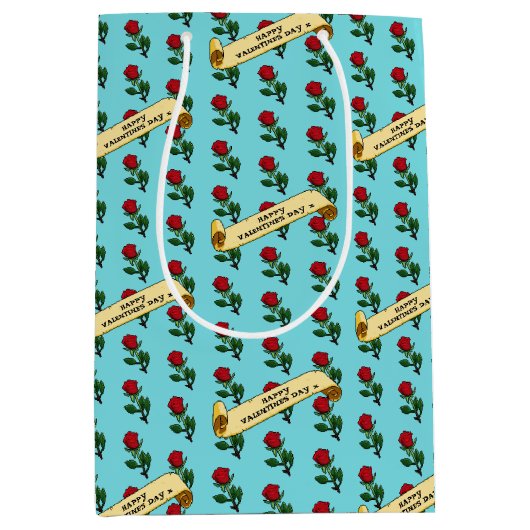 Single Red Rose Happy Valentine's Day 80s Retro Medium Cadeauzakje (Voorkant)